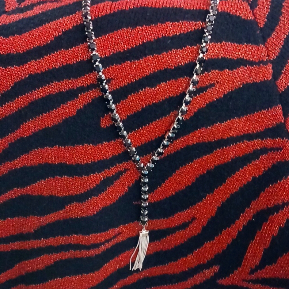 Black Austrian crystal lariat necklace